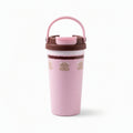 520ml.Cute Bear Print Stainless Steel Tumbler, Portable Handle, Hot & Cold Insulated
