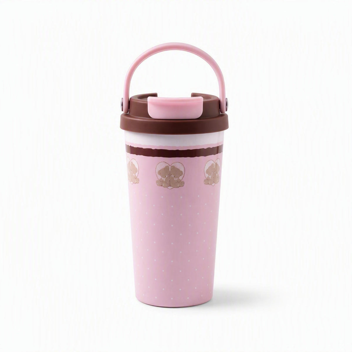 520ml.Cute Bear Print Stainless Steel Tumbler, Portable Handle, Hot & Cold Insulated