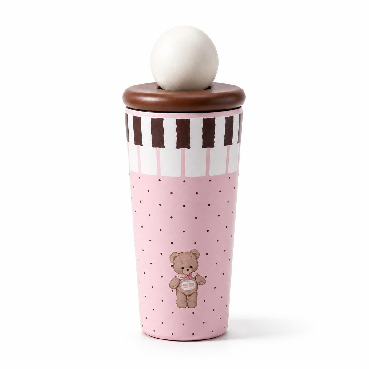 550ml.Adorable Bear & Piano Print Stainless Steel Tumbler. keeps hot & cold